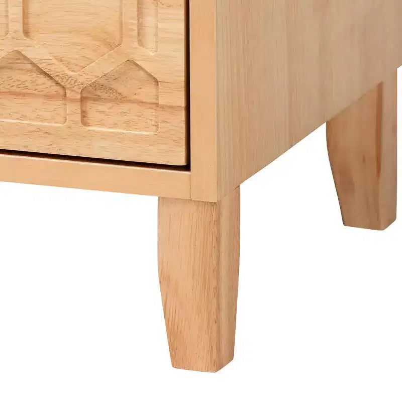 Baxton Studio Lit Queen 4 pièces Hosea motif alvéolé en bois sculpté naturel