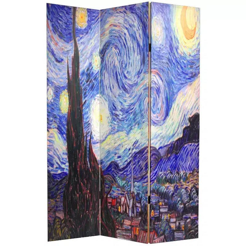 Séparateur de pièce pliable en toile Van Gogh 71" : La Nuit étoilée et Les Tournesols, paravent à 3 panneaux