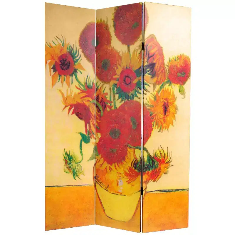 Séparateur de pièce pliable en toile Van Gogh 71" : La Nuit étoilée et Les Tournesols, paravent à 3 panneaux
