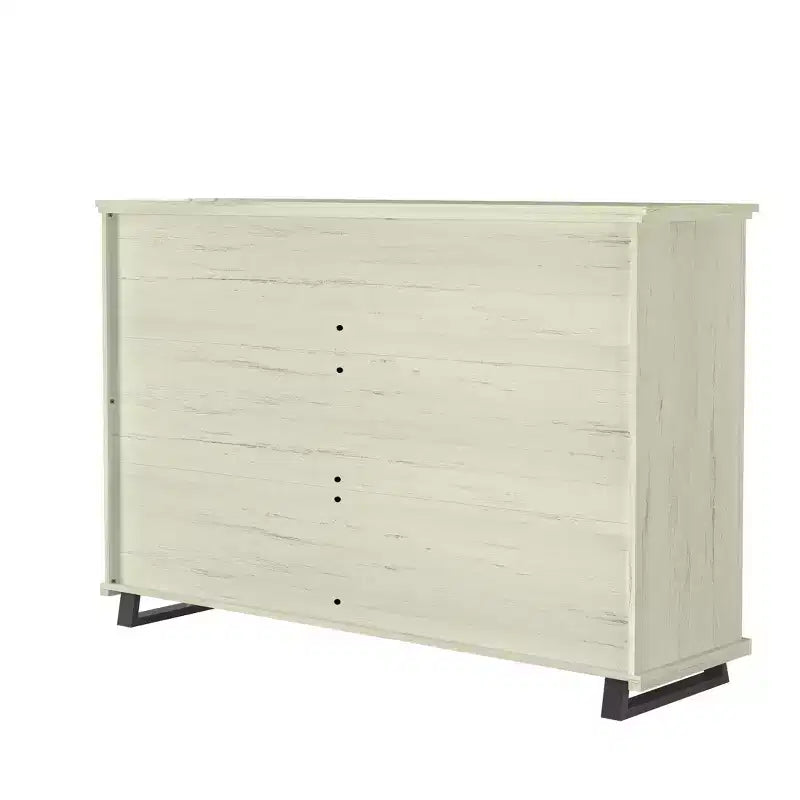 Commode Festivo contemporaine à 9 tiroirs et table de chevet à 3 tiroirs, coupe sciée blanc cassé : MDF, pieds en métal, anti-basculement