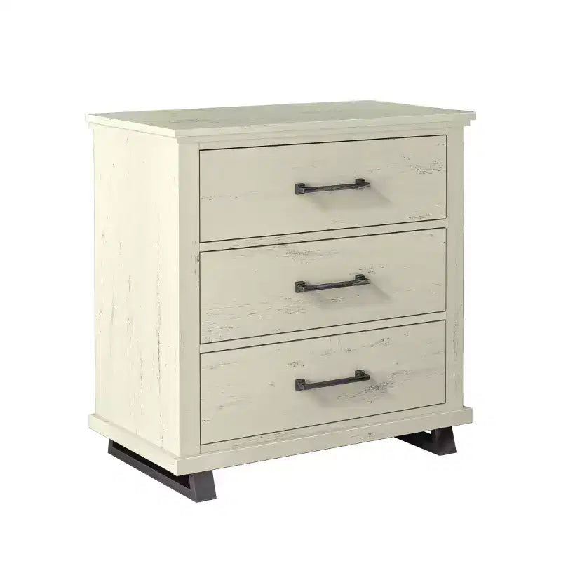 Commode Festivo contemporaine à 9 tiroirs et table de chevet à 3 tiroirs, coupe sciée blanc cassé : MDF, pieds en métal, anti-basculement