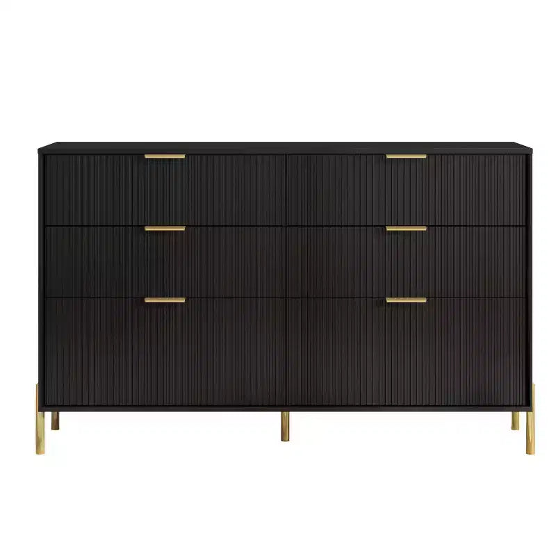 Festivo Ensemble de 2 tables de chevet à 2 tiroirs et d'une commode à 6 tiroirs, style élégance moderne, noir