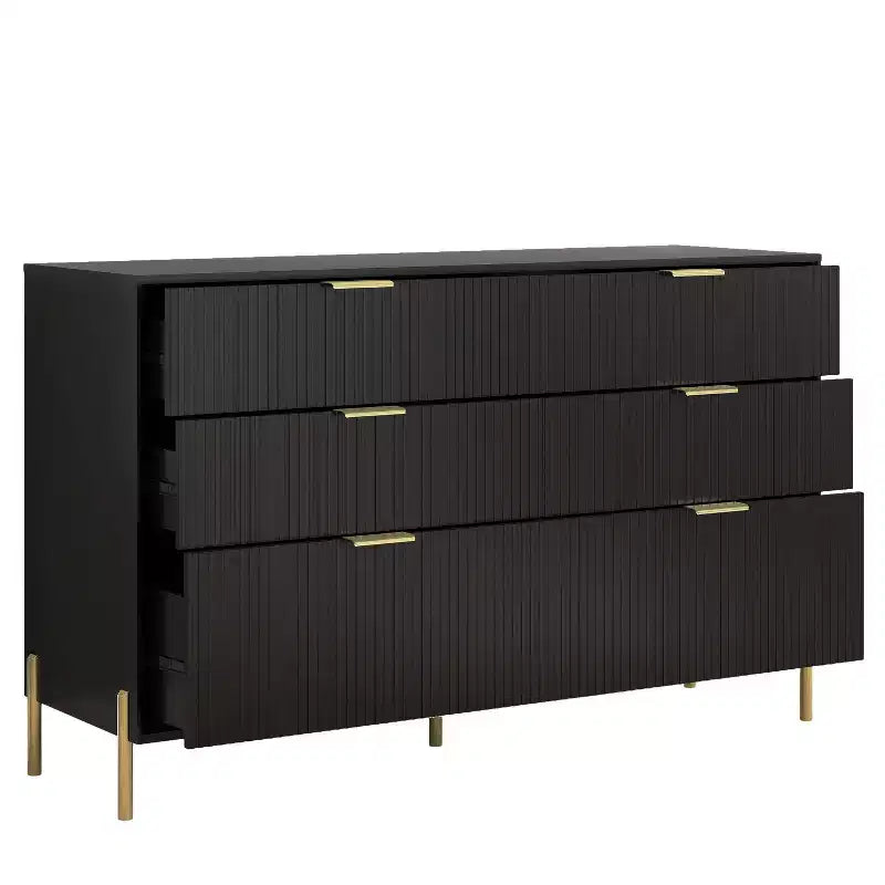 Festivo Ensemble de 2 tables de chevet à 2 tiroirs et d'une commode à 6 tiroirs, style élégance moderne, noir