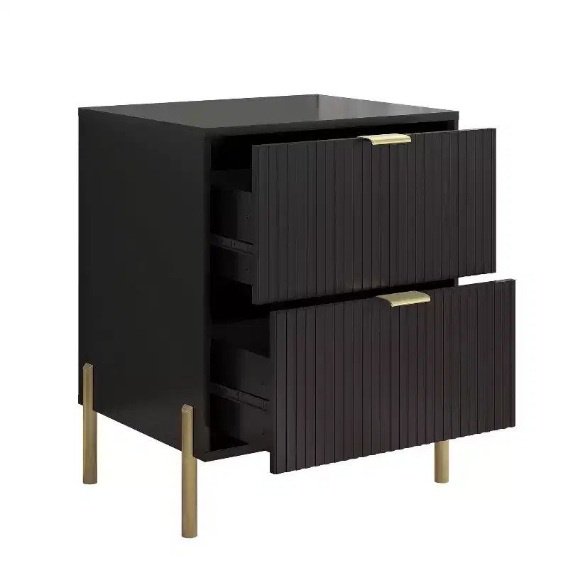 Festivo Ensemble de 2 tables de chevet à 2 tiroirs et d'une commode à 6 tiroirs, style élégance moderne, noir