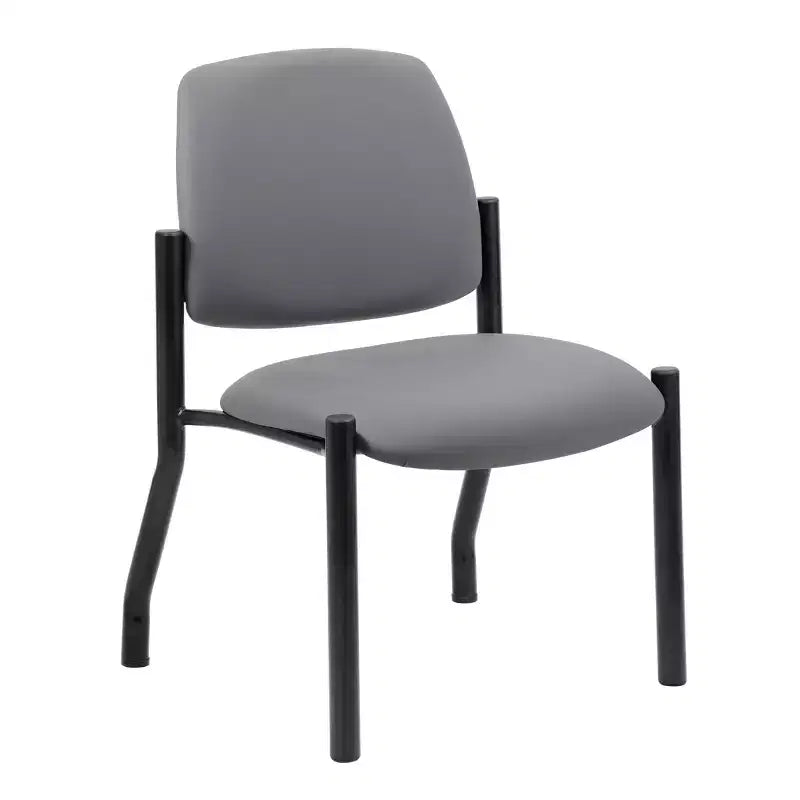 Chaise visiteur sans accoudoirs grise, dossier mi-haut robuste, vinyle antimicrobien, capacité de 136 kg