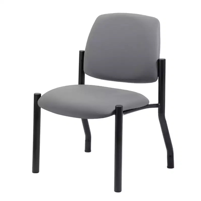 Chaise visiteur sans accoudoirs grise, dossier mi-haut robuste, vinyle antimicrobien, capacité de 136 kg