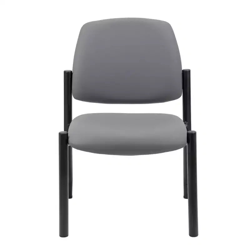 Chaise visiteur sans accoudoirs grise, dossier mi-haut robuste, vinyle antimicrobien, capacité de 136 kg