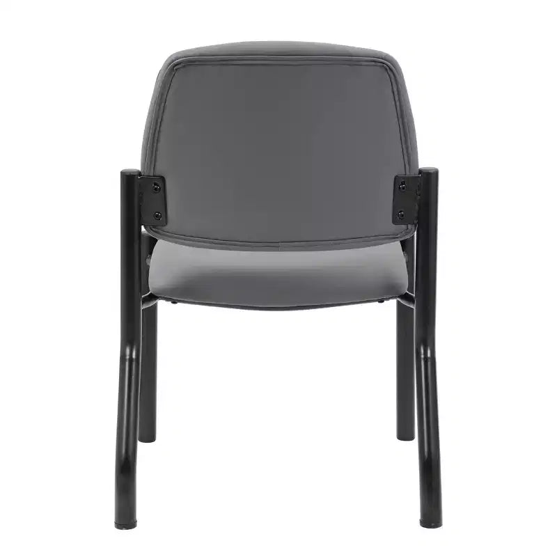 Chaise visiteur sans accoudoirs grise, dossier mi-haut robuste, vinyle antimicrobien, capacité de 136 kg