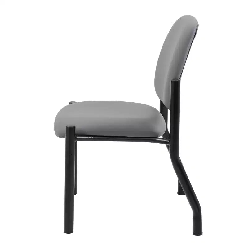 Chaise visiteur sans accoudoirs grise, dossier mi-haut robuste, vinyle antimicrobien, capacité de 136 kg