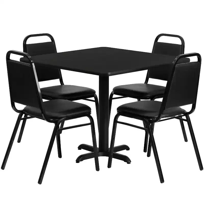 Ensemble table carrée en stratifié Flash Furniture de 91,4 cm avec piètement en X et 4 chaises de banquet à dossier trapézoïdal