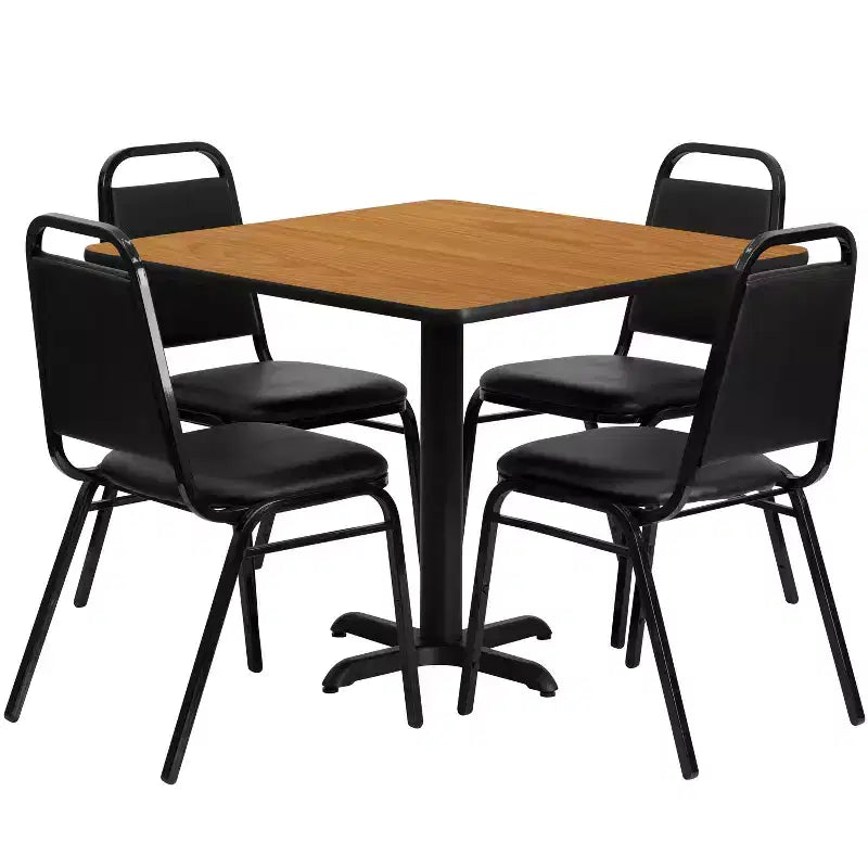 Ensemble table carrée en stratifié Flash Furniture de 91,4 cm avec piètement en X et 4 chaises de banquet à dossier trapézoïdal