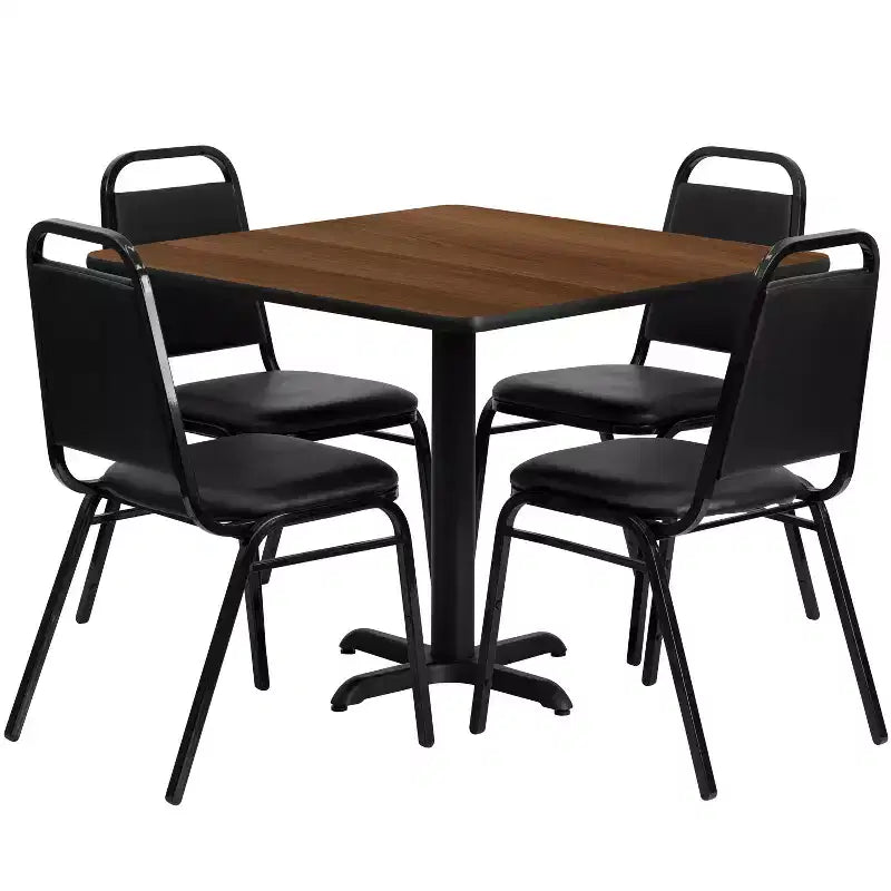 Ensemble table carrée en stratifié Flash Furniture de 91,4 cm avec piètement en X et 4 chaises de banquet à dossier trapézoïdal