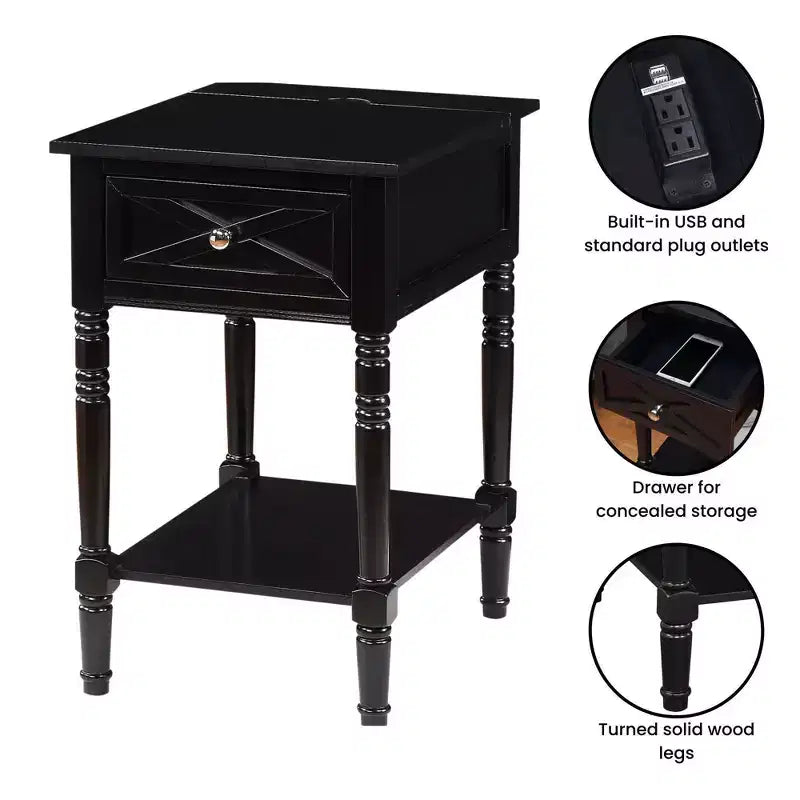 Table d'appoint style champêtre avec station de charge