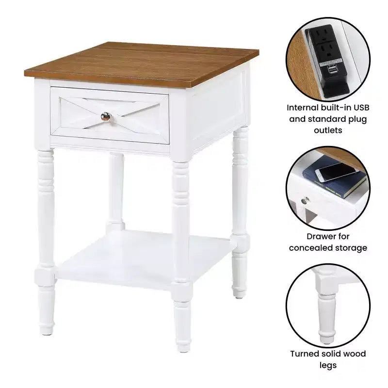 Table d'appoint style champêtre avec station de charge