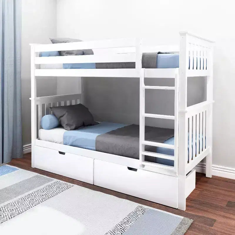 Max & Lily Solid Wood Twin over Twin Bunk Bed for Kids with Underbed Storage Drawers