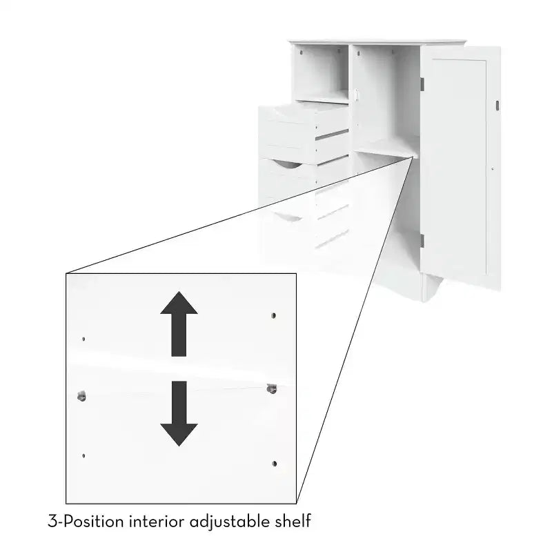Meuble de rangement pour salle de bain et buanderie à une porte avec 3 tiroirs, étagère ouverte et réglable