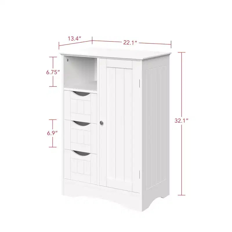 Meuble de rangement pour salle de bain et buanderie à une porte avec 3 tiroirs, étagère ouverte et réglable