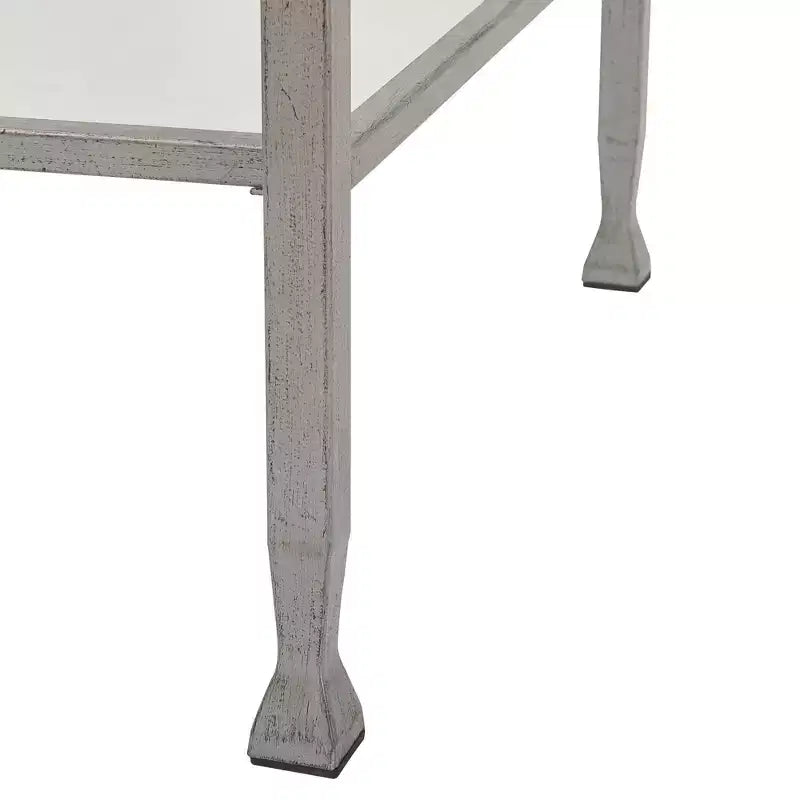 Table basse en verre et métal, plateau en verre trempé, cadre noir vieilli