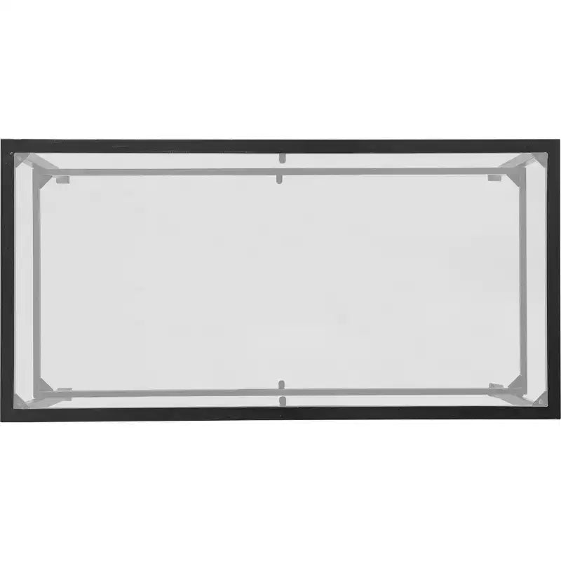 Table basse en verre et métal, plateau en verre trempé, cadre noir vieilli