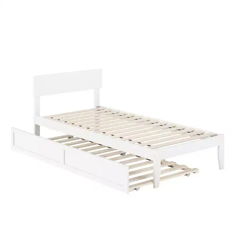 Lit plateforme double avec lit gigogne double XL, placage de noyer, support central renforcé