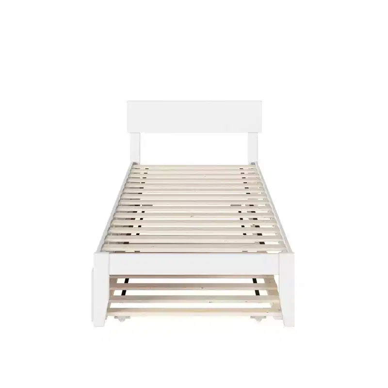Lit plateforme double avec lit gigogne double XL, placage de noyer, support central renforcé