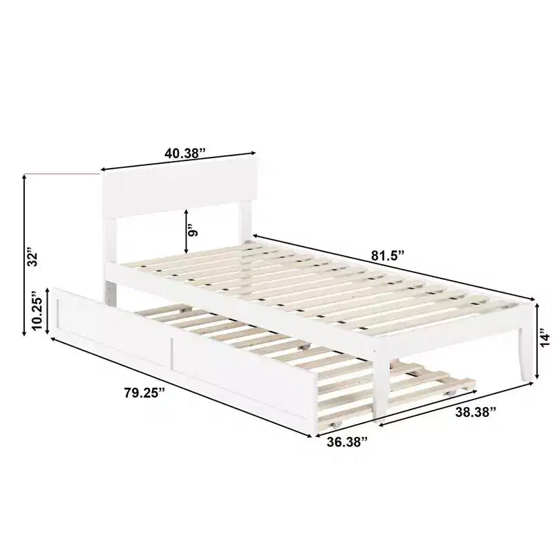 Lit plateforme double avec lit gigogne double XL, placage de noyer, support central renforcé