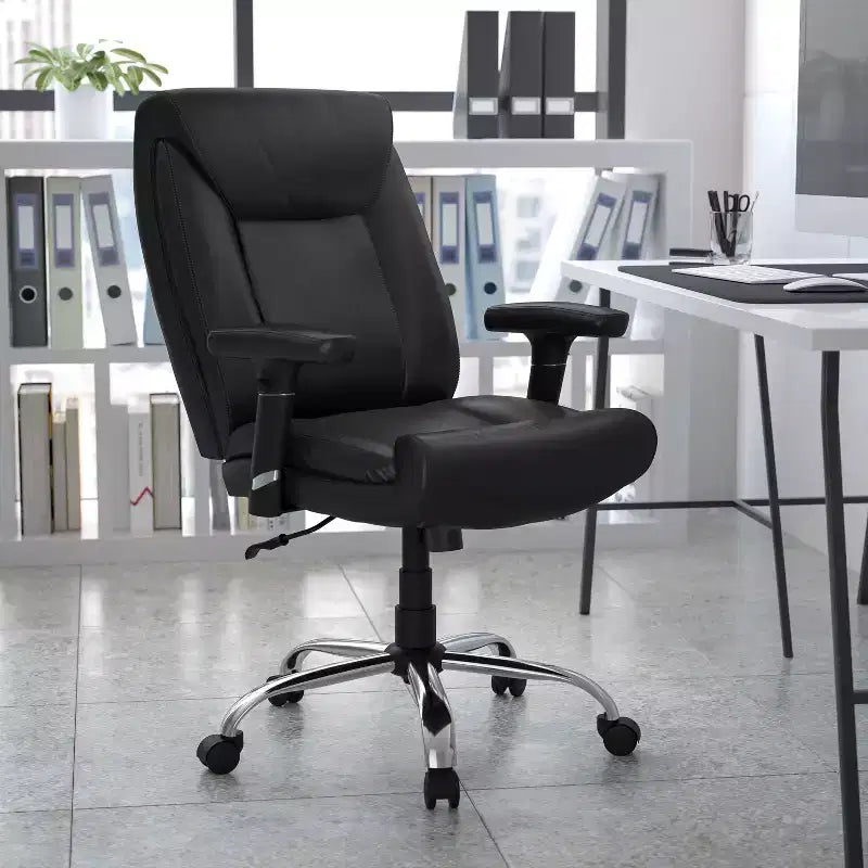 Fauteuil de bureau ergonomique à roulettes, grande taille, supportant 180 kg, avec siège capitonné profond et accoudoirs réglables