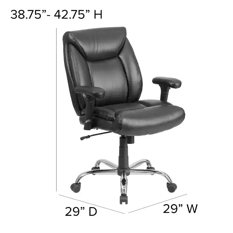 Fauteuil de bureau ergonomique à roulettes, grande taille, supportant 180 kg, avec siège capitonné profond et accoudoirs réglables