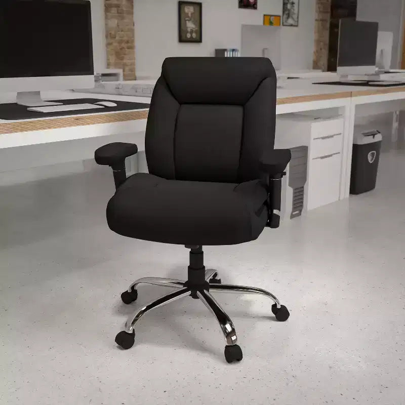 Fauteuil de bureau ergonomique à roulettes, grande taille, supportant 180 kg, avec siège capitonné profond et accoudoirs réglables