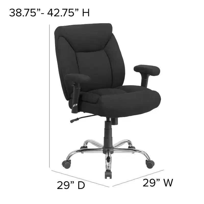Fauteuil de bureau ergonomique à roulettes, grande taille, supportant 180 kg, avec siège capitonné profond et accoudoirs réglables