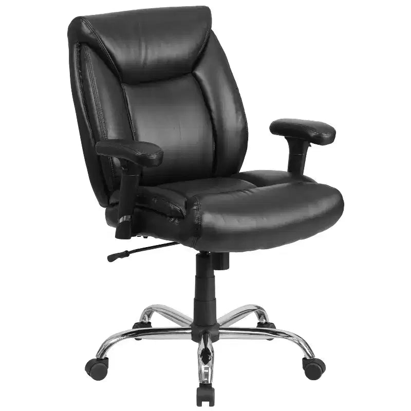Fauteuil de bureau ergonomique à roulettes, grande taille, supportant 180 kg, avec siège capitonné profond et accoudoirs réglables
