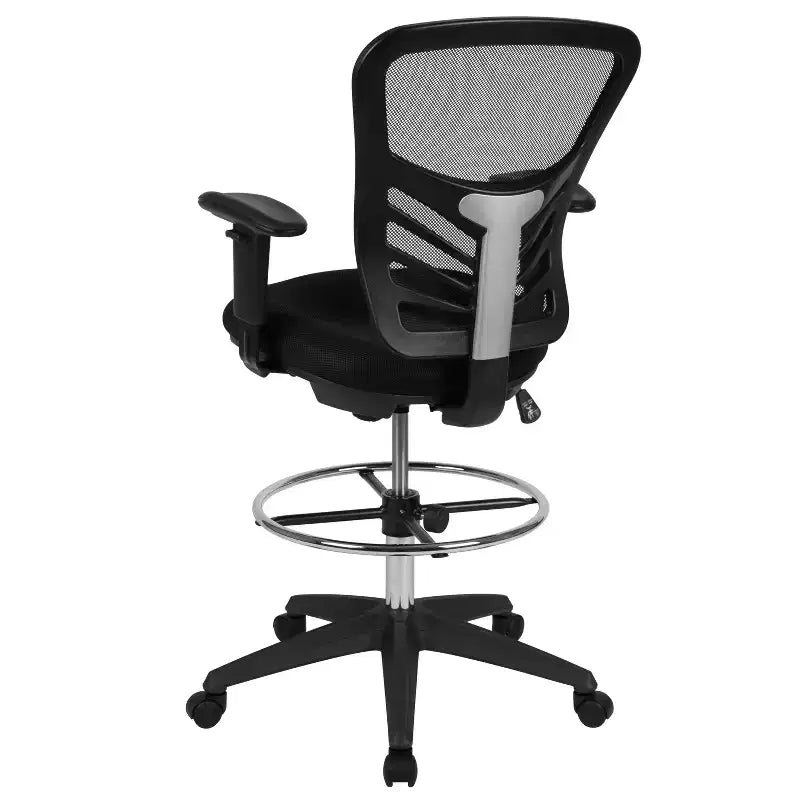 Chaise de bureau ergonomique à dossier mi-haut en maille avec repose-pieds chromé réglable et accoudoirs réglables