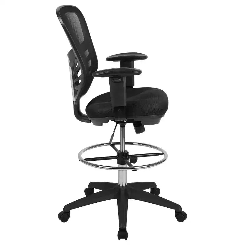 Chaise de bureau ergonomique à dossier mi-haut en maille avec repose-pieds chromé réglable et accoudoirs réglables