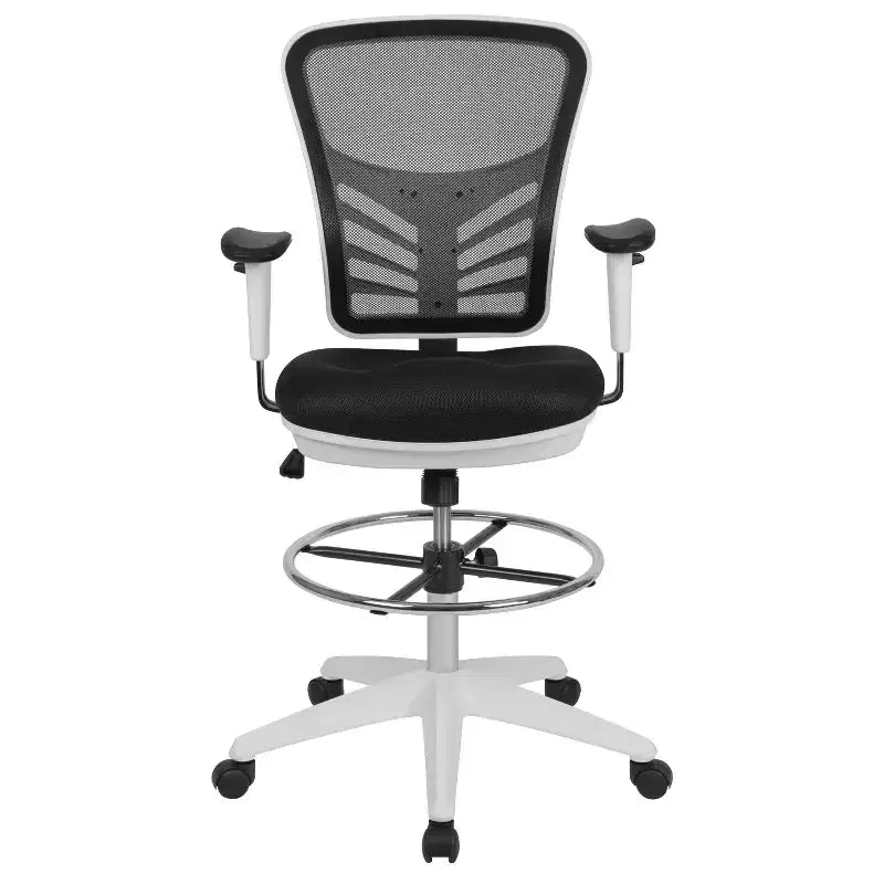 Chaise de bureau ergonomique à dossier mi-haut en maille avec repose-pieds chromé réglable et accoudoirs réglables