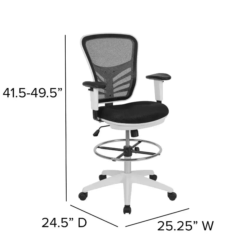 Chaise de bureau ergonomique à dossier mi-haut en maille avec repose-pieds chromé réglable et accoudoirs réglables