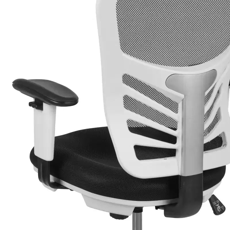 Chaise de bureau ergonomique à dossier mi-haut en maille avec repose-pieds chromé réglable et accoudoirs réglables