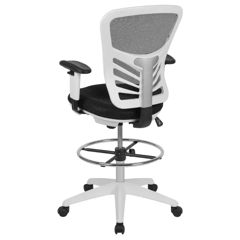 Chaise de bureau ergonomique à dossier mi-haut en maille avec repose-pieds chromé réglable et accoudoirs réglables