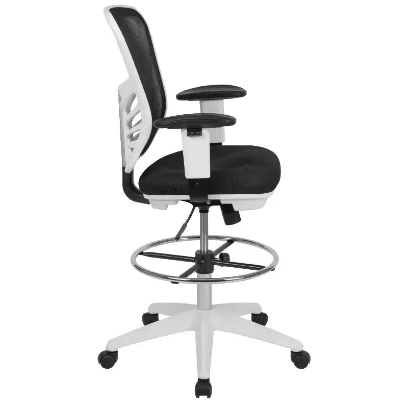 Chaise de bureau ergonomique à dossier mi-haut en maille avec repose-pieds chromé réglable et accoudoirs réglables