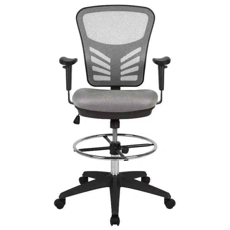 Chaise de bureau ergonomique à dossier mi-haut en maille avec repose-pieds chromé réglable et accoudoirs réglables