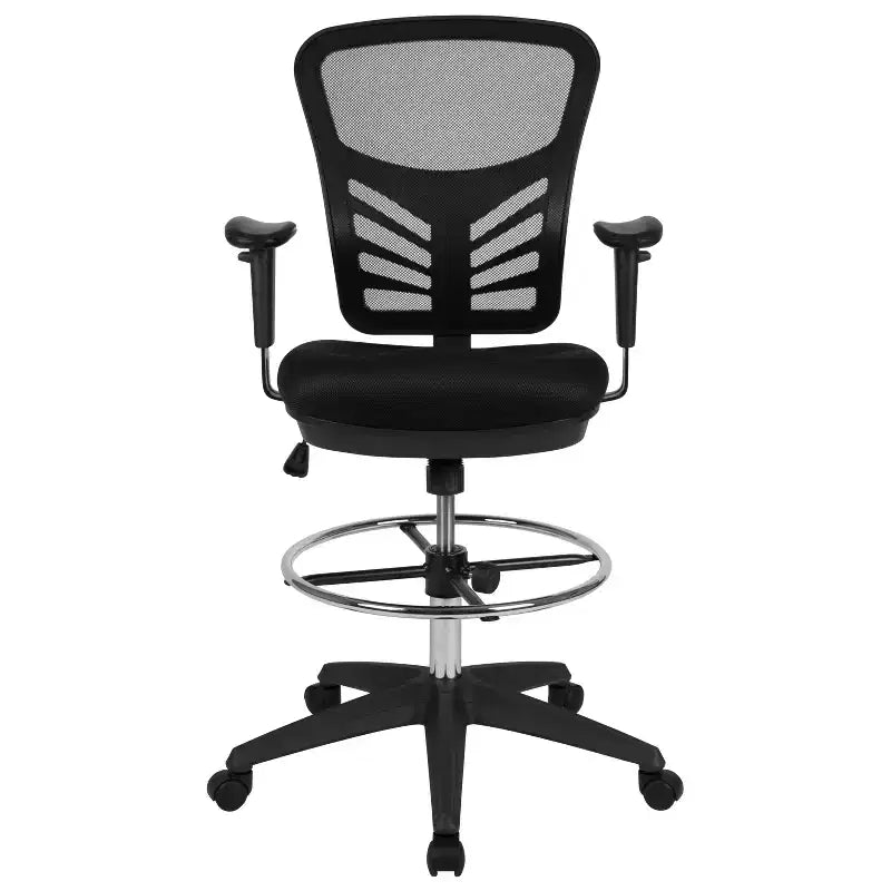 Chaise de bureau ergonomique à dossier mi-haut en maille avec repose-pieds chromé réglable et accoudoirs réglables