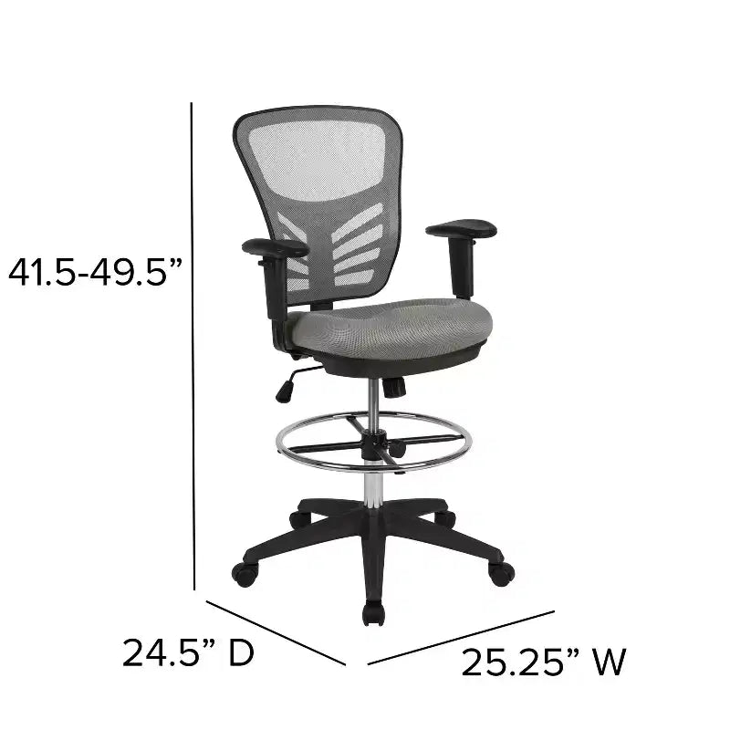 Chaise de bureau ergonomique à dossier mi-haut en maille avec repose-pieds chromé réglable et accoudoirs réglables