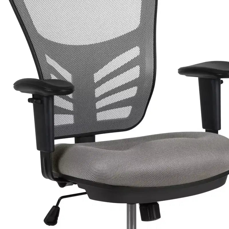 Chaise de bureau ergonomique à dossier mi-haut en maille avec repose-pieds chromé réglable et accoudoirs réglables