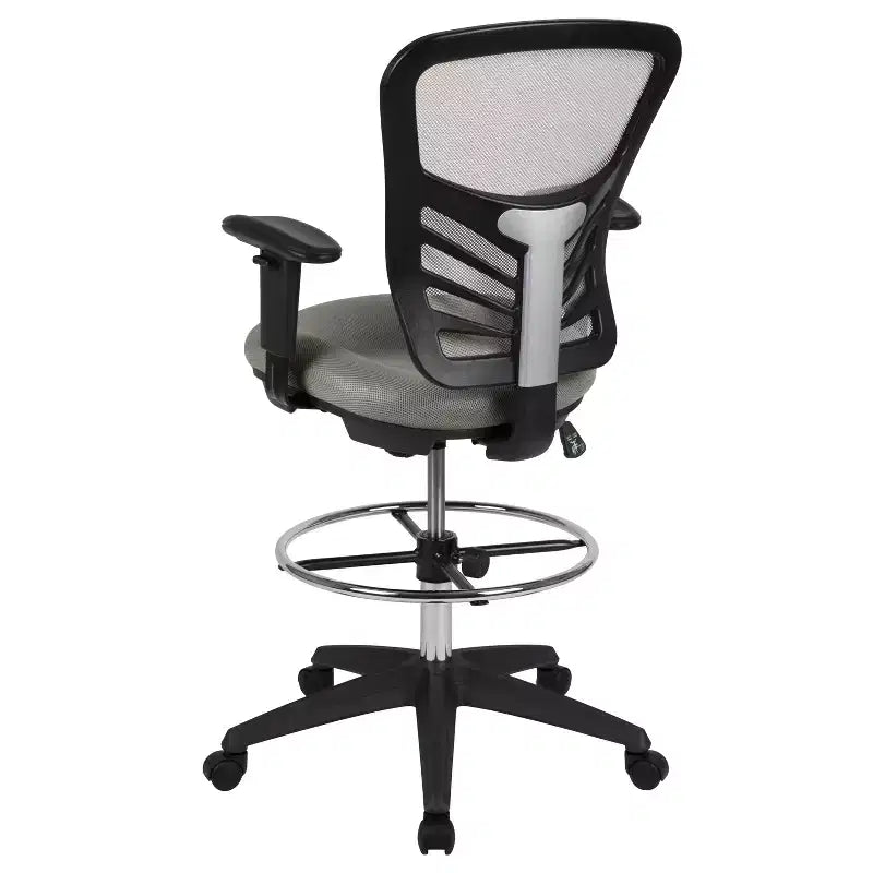 Chaise de bureau ergonomique à dossier mi-haut en maille avec repose-pieds chromé réglable et accoudoirs réglables