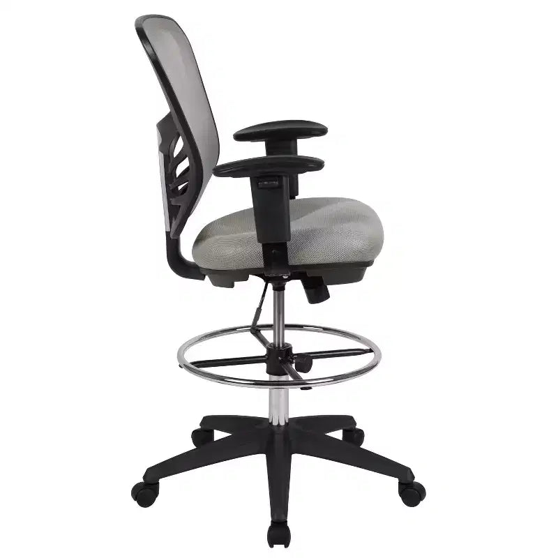 Chaise de bureau ergonomique à dossier mi-haut en maille avec repose-pieds chromé réglable et accoudoirs réglables