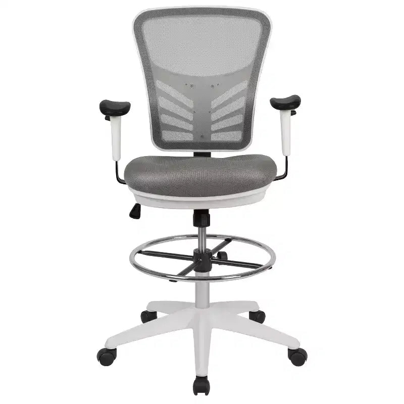 Chaise de bureau ergonomique à dossier mi-haut en maille avec repose-pieds chromé réglable et accoudoirs réglables