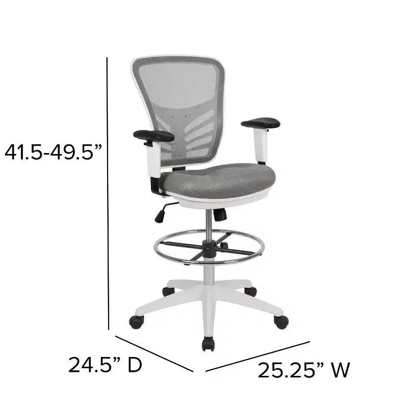 Chaise de bureau ergonomique à dossier mi-haut en maille avec repose-pieds chromé réglable et accoudoirs réglables
