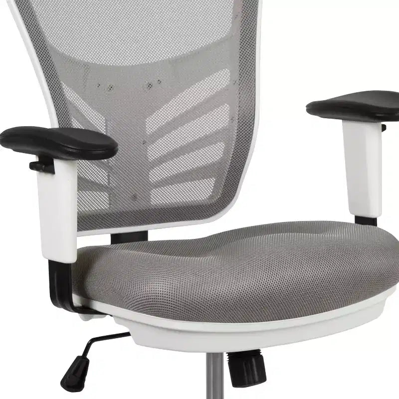 Chaise de bureau ergonomique à dossier mi-haut en maille avec repose-pieds chromé réglable et accoudoirs réglables