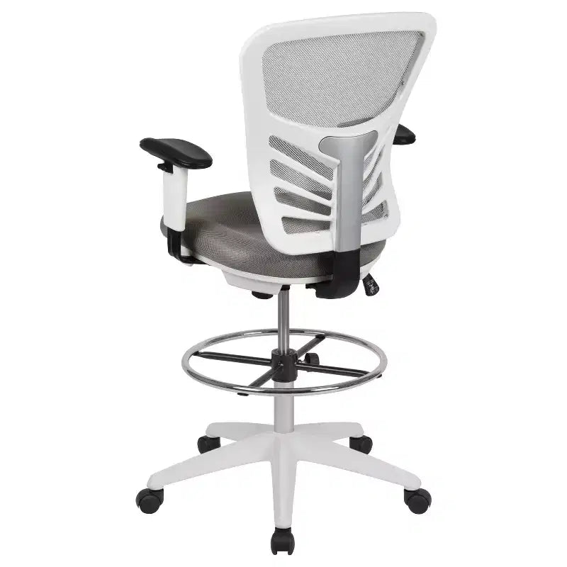 Chaise de bureau ergonomique à dossier mi-haut en maille avec repose-pieds chromé réglable et accoudoirs réglables