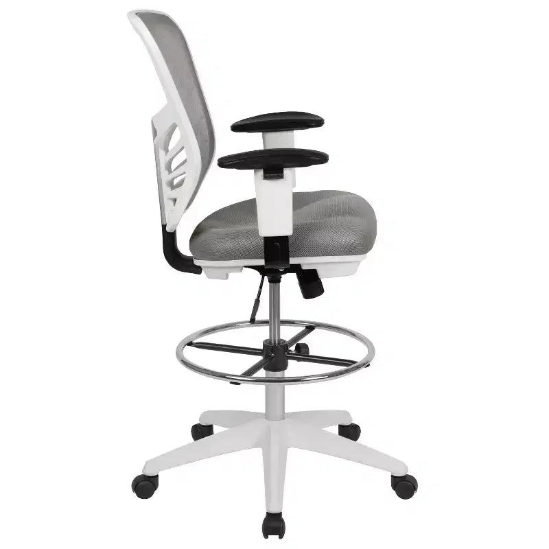 Chaise de bureau ergonomique à dossier mi-haut en maille avec repose-pieds chromé réglable et accoudoirs réglables