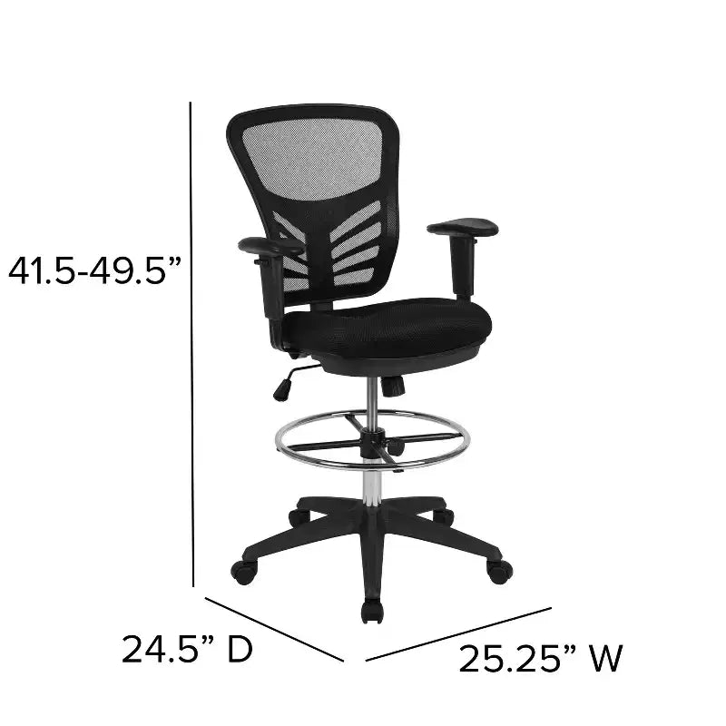 Chaise de bureau ergonomique à dossier mi-haut en maille avec repose-pieds chromé réglable et accoudoirs réglables